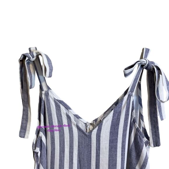 Everlily Women's Jumpsuit Size S White Blue Stripe Wide Leg Linen Blend Comfy - Picture 5 of 11